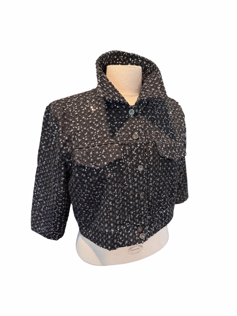 Cropped Black Tweed Jacket with Sparkle